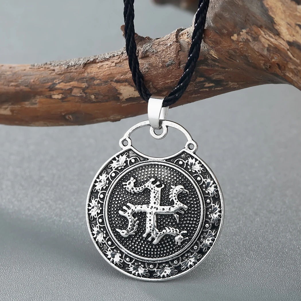 Cxwind Amulet Slavic Animal Kolovrat with Horse Bird Pendant Ancient Slavic Symbol Talisman Pendant Necklace Men Charm Jewelry