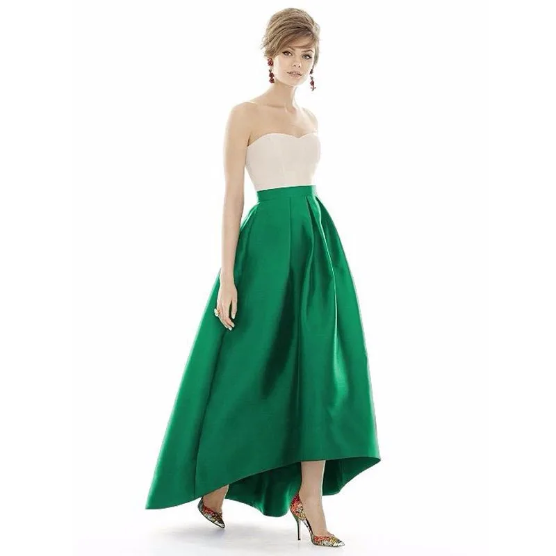 Emerald Green Color High Low Long Satin Skirt High Quality Custom Made Long Maxi Skirt 2016 Zipper Style Saia Longa