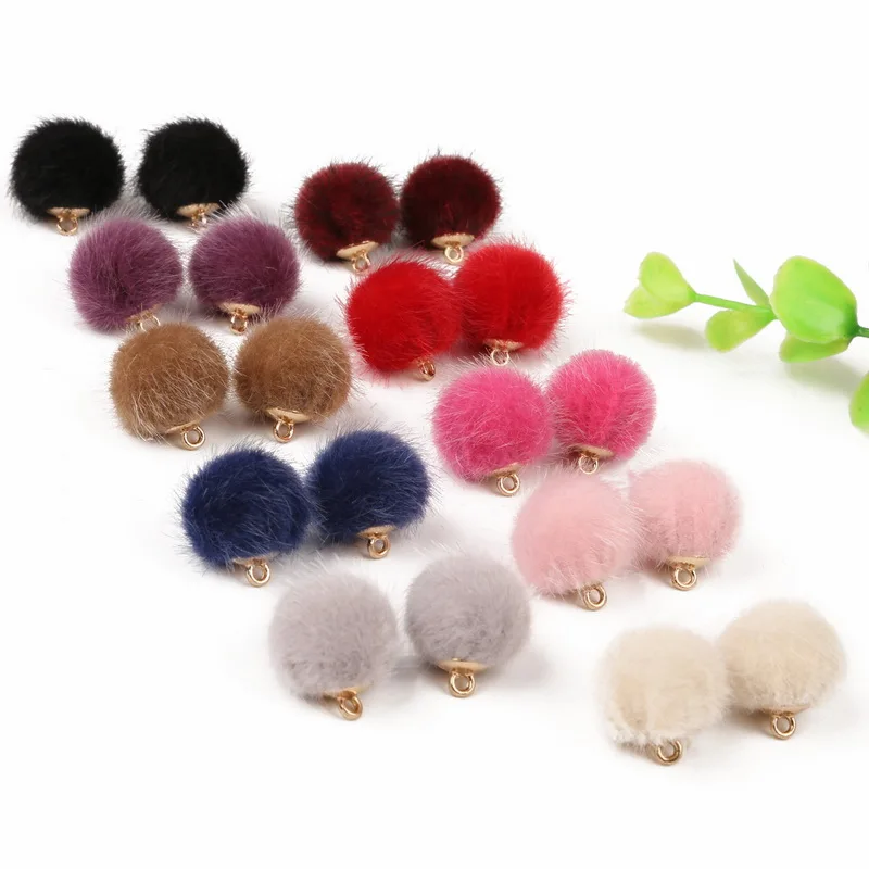 15mm 10pcs/lot Multicolor Fur Covered Ball Hair Ball Beads Charm Pendant For Earring Necklace Bracelet DIY Jewelry Decoration