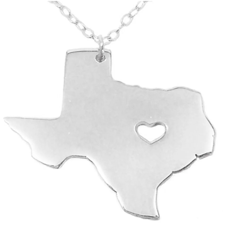 Trendy USA Texas Map Necklace Stainless Steel US State Map Pendant Necklaces For Women Men Jewelry