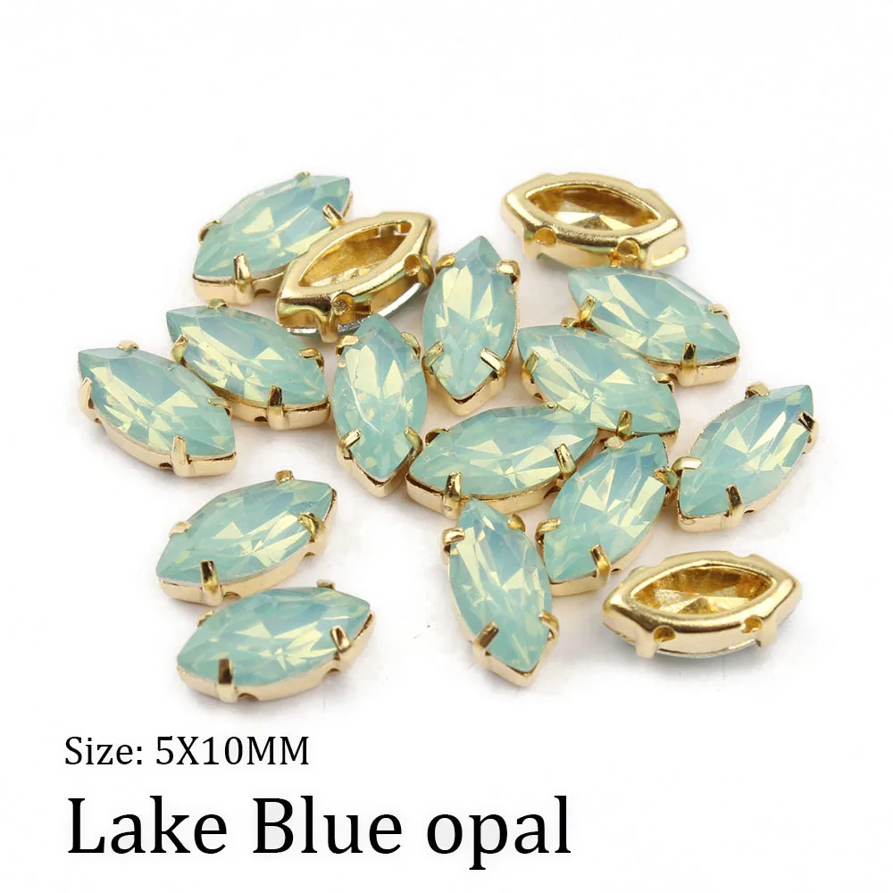 Free shipping Sew on Rhinestones Horse eye 5*10/6*12/7*15/9*18 Opal color Gold claw set Resin Stones For Garment DIY