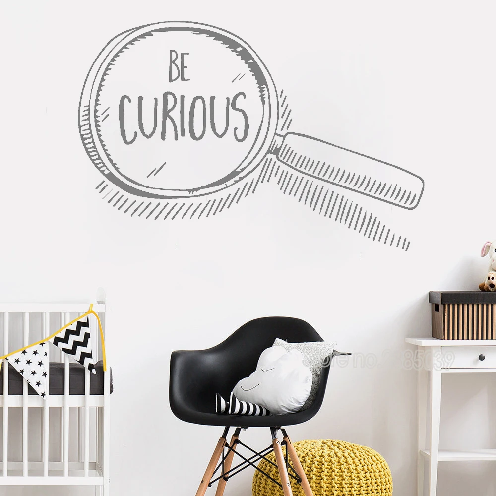 Be Curious Wall Decals Quote Home Decor Vinyl Stickers For Kid Room Magnifier Style Design Mural New Arrivals Wall Sticker LC335