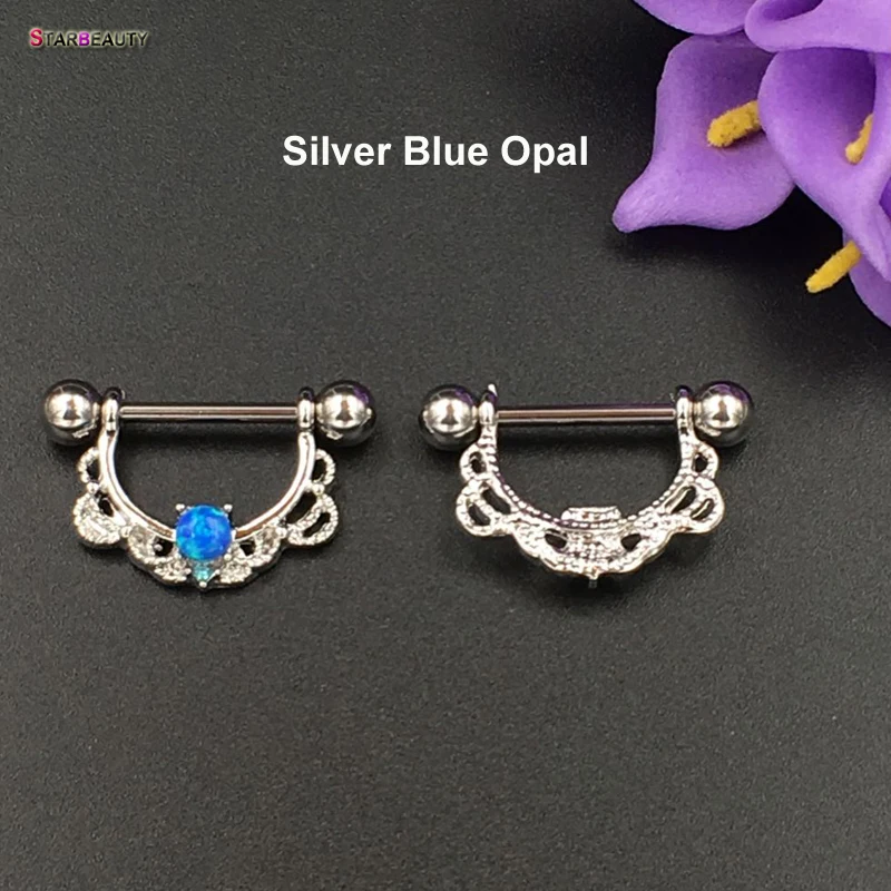 Starose 2 pcs/lot Top OPAL Piercing Nipple Ring 14G Nipple Piercing Women Girl Helix Piercing Earring Body Jewelry Pircing