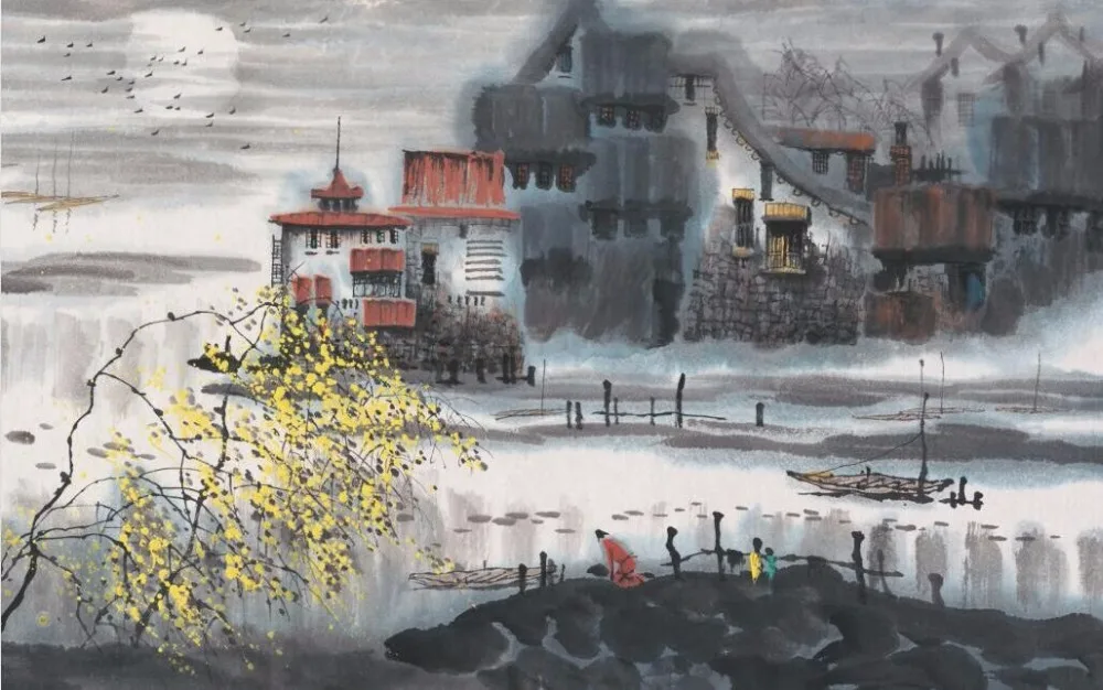 

Ink painting The wooden puzzle 1000 pieces ersion jigsaw puzzle white card adult children's educational toys