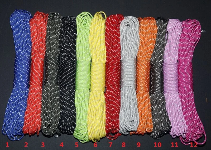 1pcs 100FT Reflective Material 7 Core Reflective Parachute Cord Lanyard Paracord For Buckles Bracelet 12 Colors