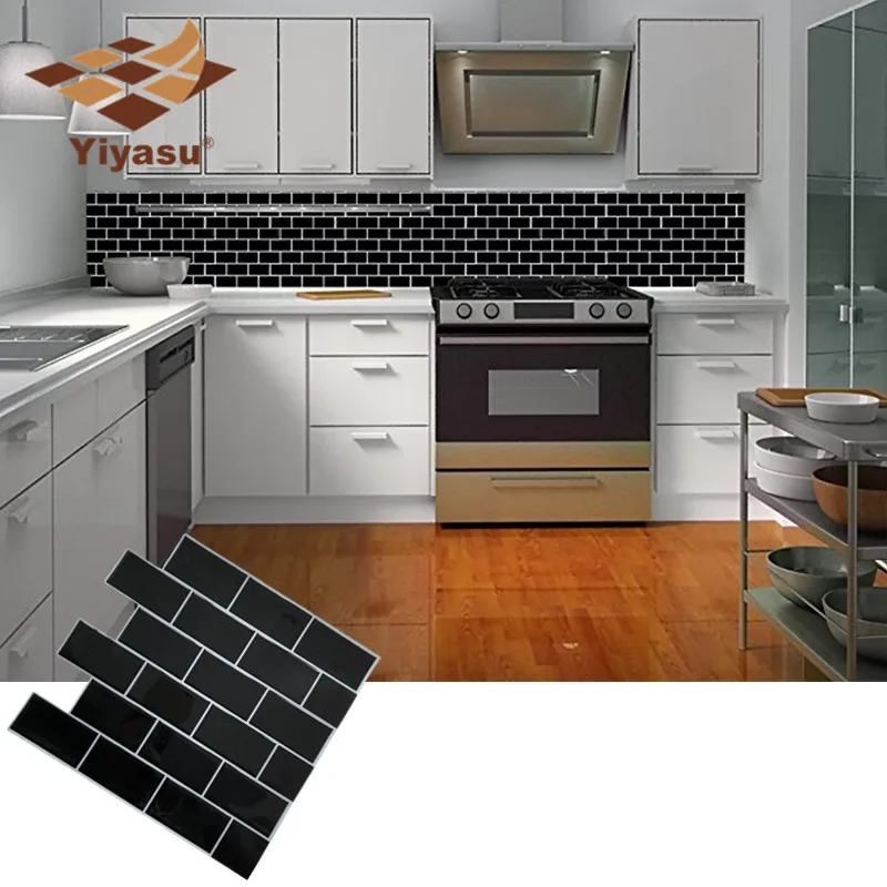 Black Subway Tile Self Adhesive Peel and Stick Backsplash Brick Wall Sticker Vinyl Bathroom Kitchen Home Decor DIY