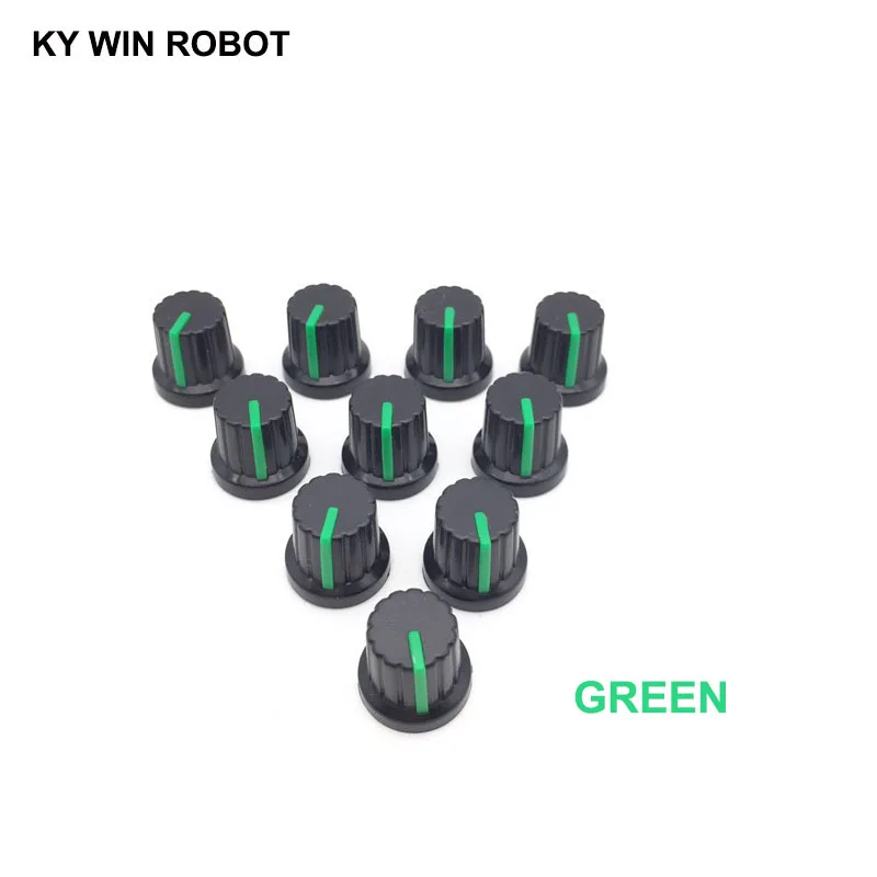 New 10 Pcs Green 6mm Shaft Hole Dia Plastic Threaded Knurled Potentiometer Knobs Caps