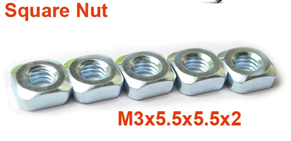 500pcs/lot Steel with zinc m3 thin Square Nut M3*5.5*5.5*2