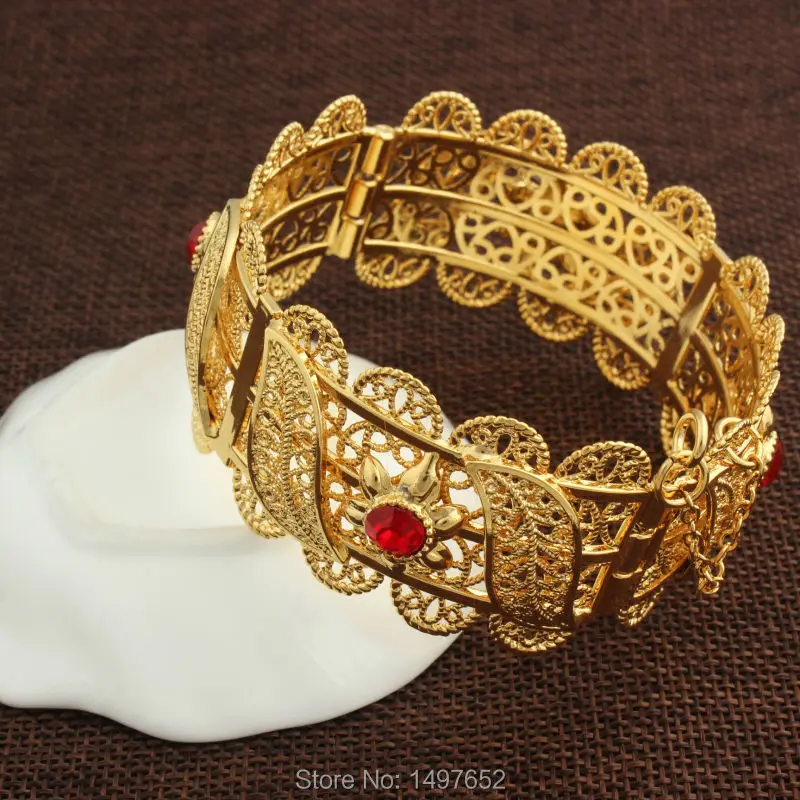 Newest Big Wide Dubai Gold Bangles For Women Men18K Gold Color Crystal Bracelets Jewelry African/India/Kenya//Middle East Style