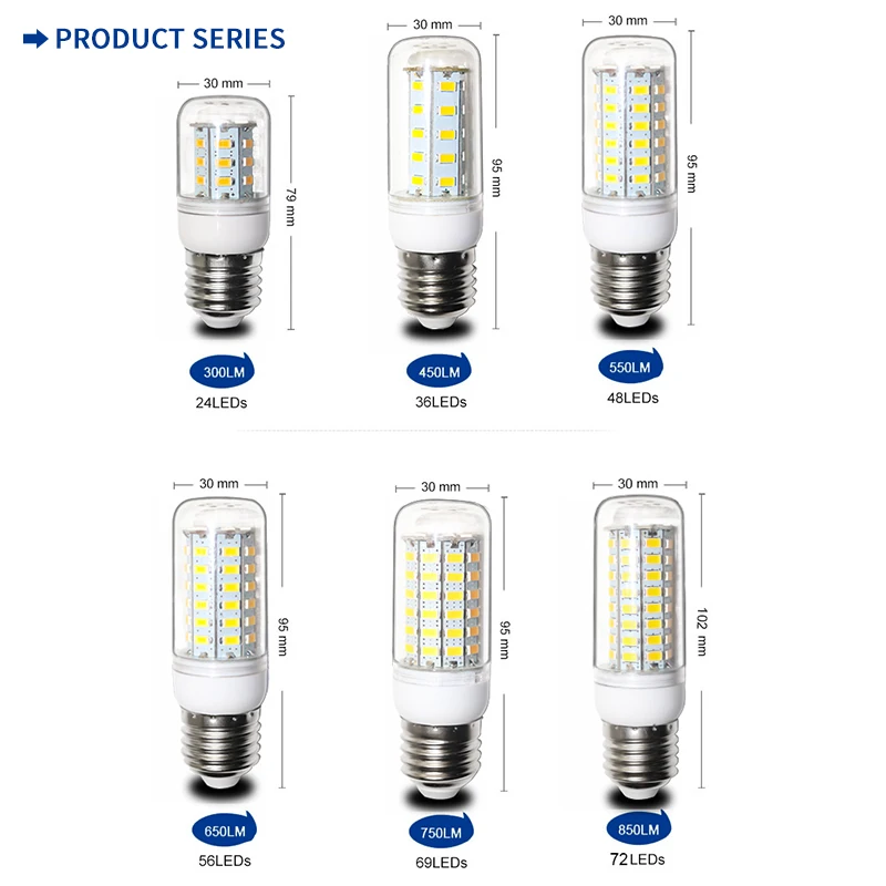 E27 LED lamp E14 LED bulb SMD5730 220V corn bulb 24 36 48 56 69 72 LEDs corn bulb LED warm white for home decoration blister