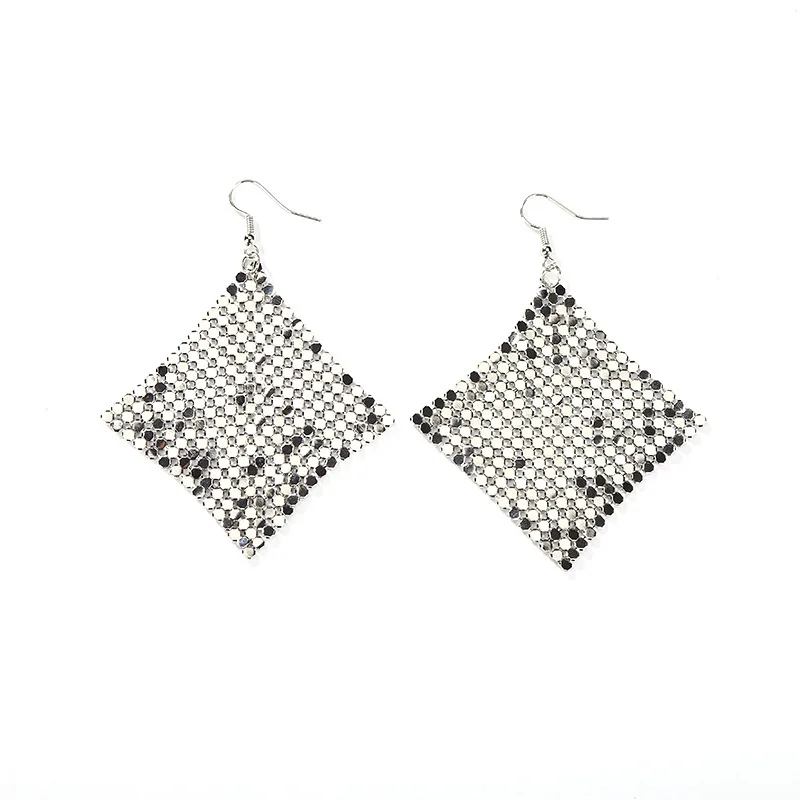 Twinkling Square Full Shiny Wafers Dangle Earrings Geometric Silver Plated Golden Drop Earrings For Women