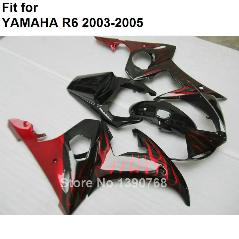 Aftermarket body parts fairings for Yamaha YZF R6 2003 2004 2005 red flames black Motorcycle fairing kit YZFR6 03 04 05 BC20