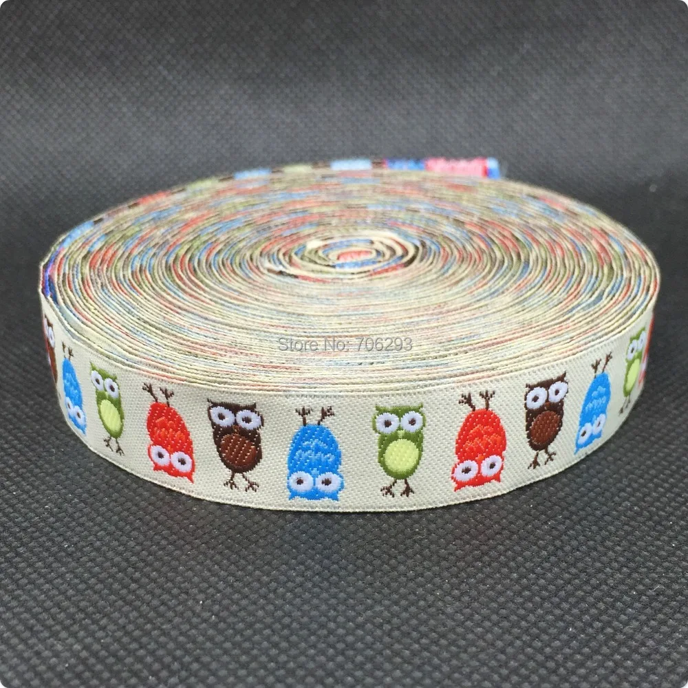 ZERZEEMOOY wholesale 5/8'' (16mmx10yards) Woven Jacquard Ribbon colour owl Cartoon ribbon