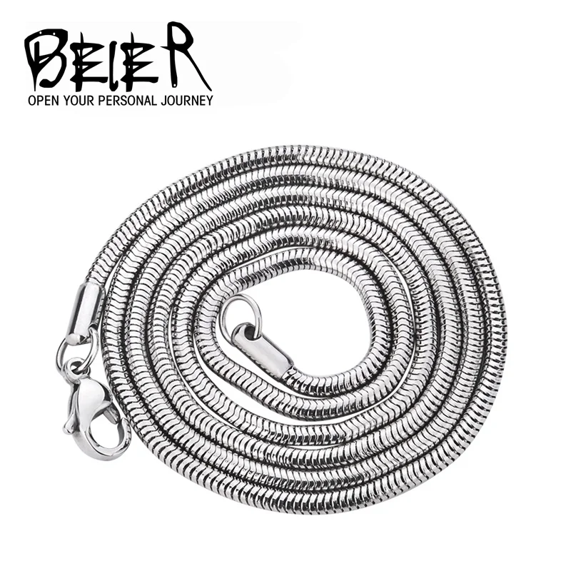 Beier stainless steel necklace 2.5mm/3mm/4.2mm trendy snake chain necklace boy man necklace chain Silver Color  BN1004