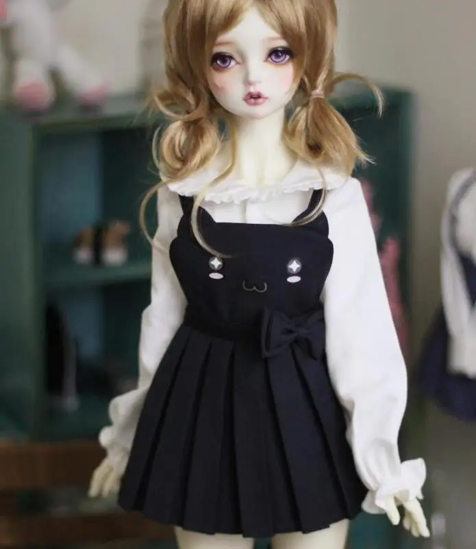 Stock Sales BJD Doll Clothes for 1/3 Princess White lace shirt + pleated skirt Pink blue black BJD Doll accessories