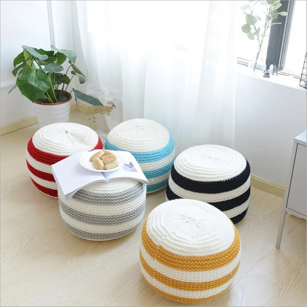 

New Style Can Be Disassemble To Wash Knitted Woolen Round Cushion POUF