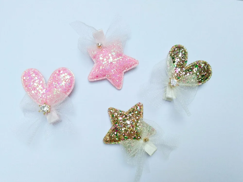

5Sets Fashion Cute Glitter Heart Hairpins Solid Gemstone Lace Bow Star Hair Clips Princess Headwear Fashion Hair Accessories