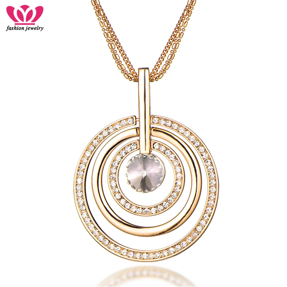 

Fashion CZ Crystal Big Round Pendant Necklace For Women Sweater Long Chains Statement Necklace Christmas Gifts Dropshipping 2018