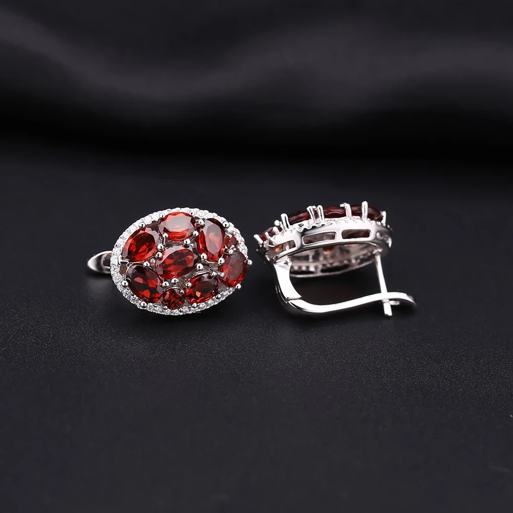 GEM\'S BALLET Oval Natural Red Garnet Earrings Ring Set 925 Sterling Silver Gemstone Jewelry Sets For Women Anniversary Gift