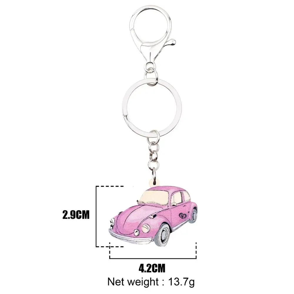 WEVENI Acrylic Pink Vintage Car Key Chains Key Ring Classical Fashion Jewelry For Women Girls Car Bag Pendant Gift Decoration