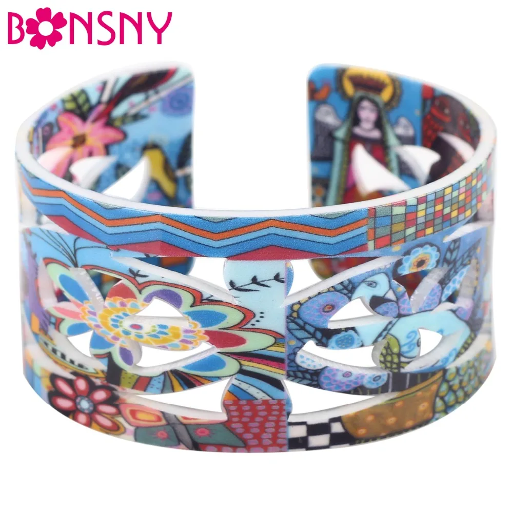 

Bonsny Acrylic Cute Colorful Pattern Bangle News Fashion Jewelry Women Girls Spring Summer Accessories Bracelets AB162 Jewelry