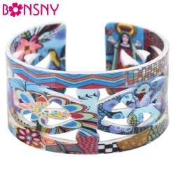 Bonsny Acrylic Cute Colorful Pattern Bangle News Fashion Jewelry Women Girls Spring Summer Accessories Bracelets AB162 Jewelry