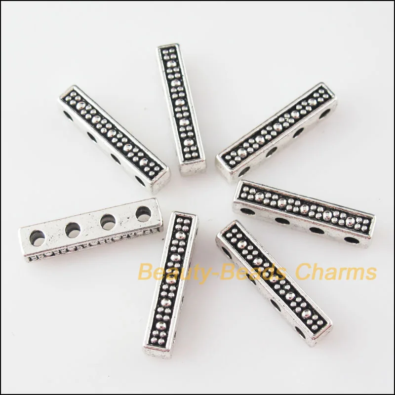 12Pcs Tibetan Silver Color 4-4 Holes Spacer Beads Bars Charms 22mm