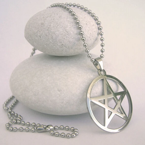 Top Selling New style Stainless Steel  pentagram Satan worship Pendant Beaded Necklace 24''