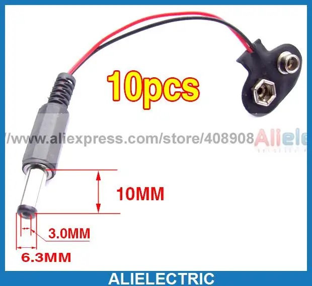 

50pcs 9V to 10 x 6.3 x 3.0 DC Power Plug Battery Cable