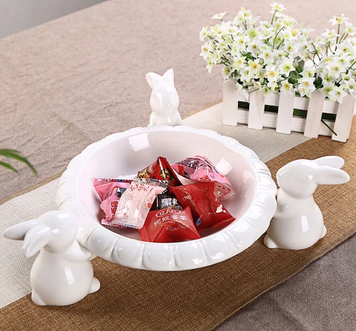 

Lovely Porcelain Rabbit Figurine Candy Plate Decorative Ceramic Hare Dessert Tray Pastry Tableware Houseware Ornament Gift Craft