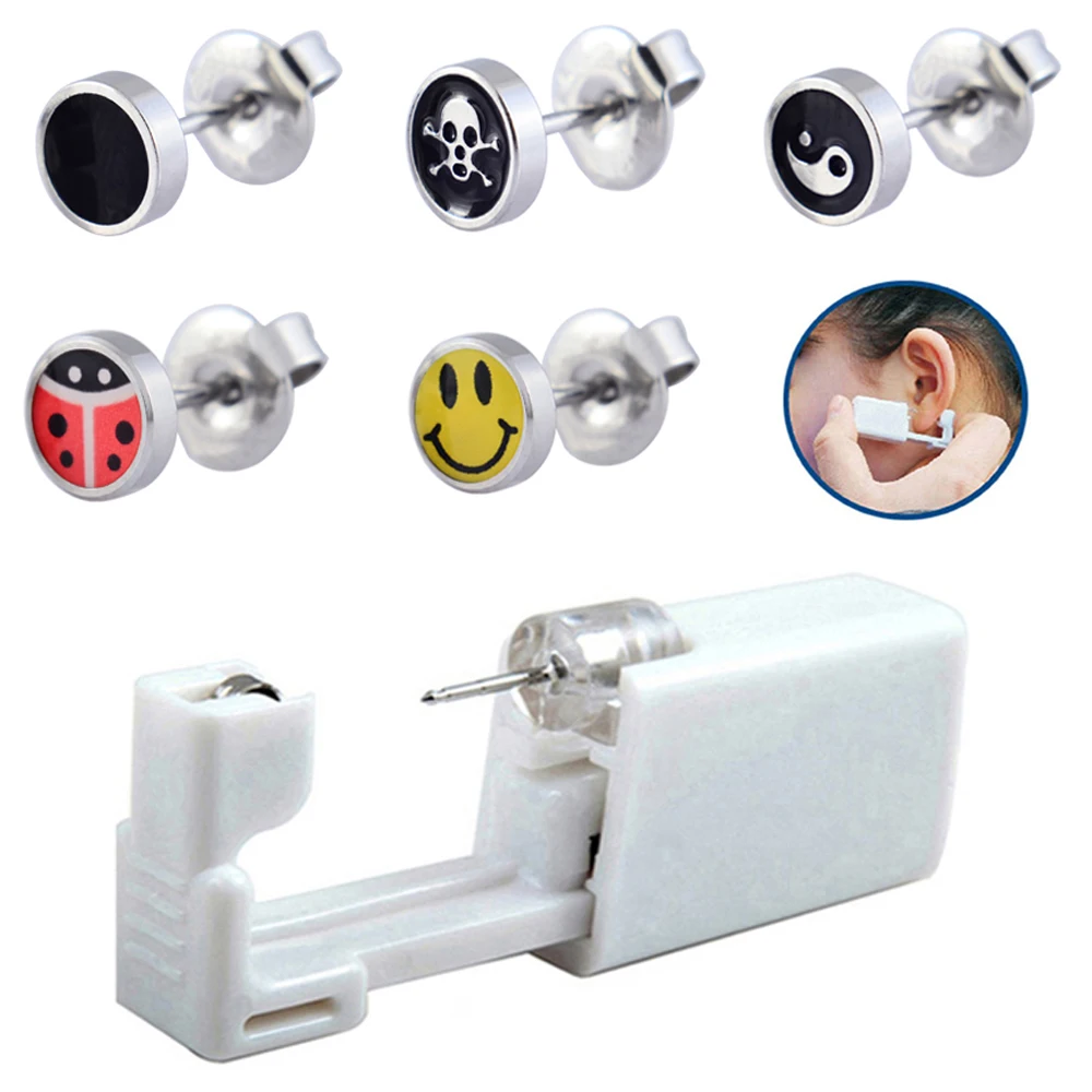 24pc Disposable Safe No Pain Sterile Logo Ear Stud Earring Stude Piercing Gun Piercer Tool Kit Machine Kit Earring Units Jewelry