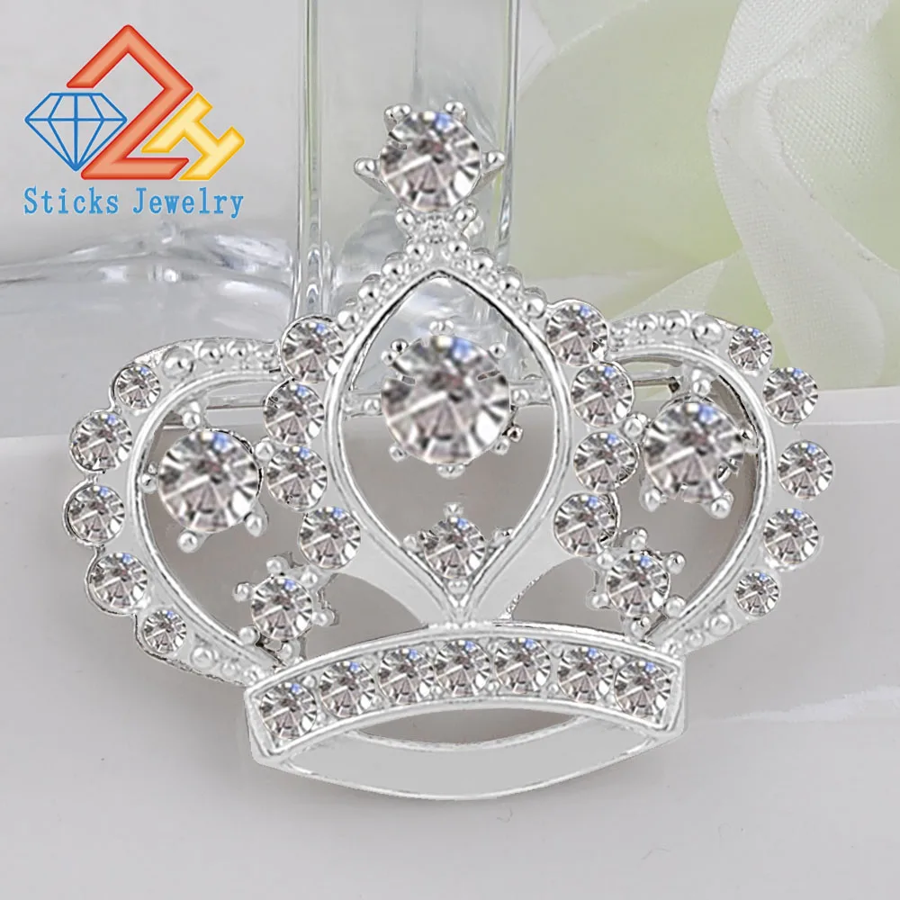 Female Crown Brooch Simulated Crystal  White K Engagement Wedding  Brooch for Women