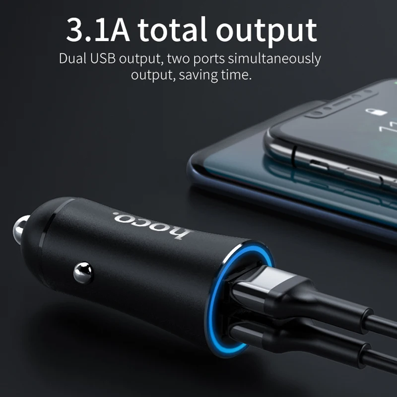 HOCO 5V 3.1A Dual USB Car Charger Phone Charging Adapter Double Ports Car-charger for iphone X XS Max Samsung S10 S9 Xiaomi 9