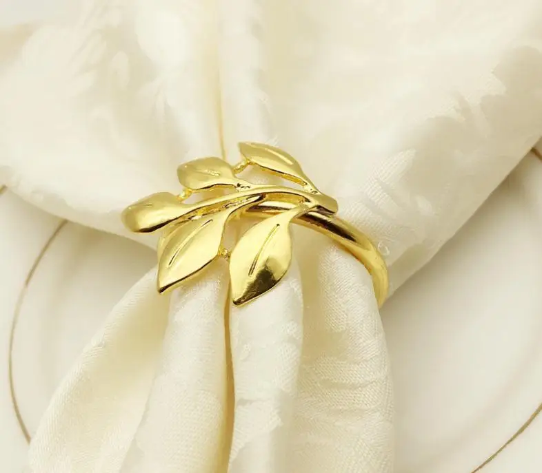 Leaf Shape Napkin Ring Gold Silver Leaves Metal Napkin Buckle Cloth Napkin Ring Wedding Banquet Table Decoration SN1736