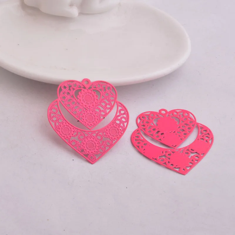 30 Stück AA3791 38*42mm Große Herz-Charms mit Prägung aus Messing Metallherzen Schmuckzubehör – Detail 4
