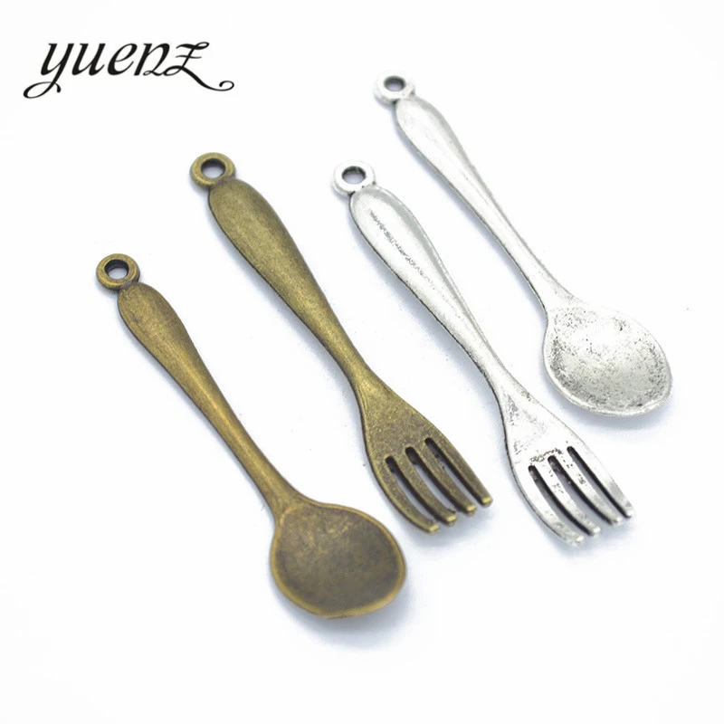 

YuenZ 10pcs 2 colour Alloy Metal Antique Sliver fork Spoon Charm Jewelry Making DIY Handmade Craft J154