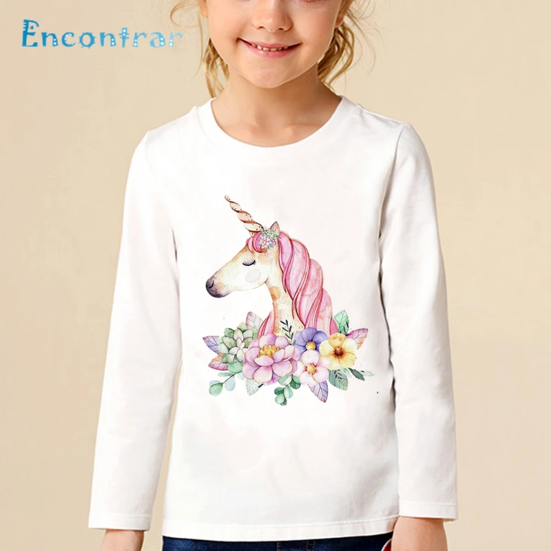 Children Harajuku Dabbing Flower Unicorn Head Print T shirt Kids Cartoon Funny Tops Boys Girls Long Sleeve Baby T-shirt,LKP5189