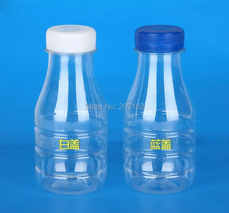 (100PCS/Pack) 200ml Transparent PET Plastic Bottle, Beverage Bottle, Milk Bottle, Yogurt Bottle--Blue & White Cap Available