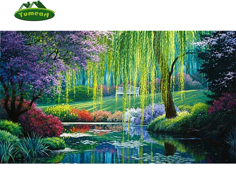 Rhine Needlework Diy Diamond Painting 3d Cross Stitch Full Diamond Embroidery Rhinestone Pasted Home Decor Garden Weeping Willow