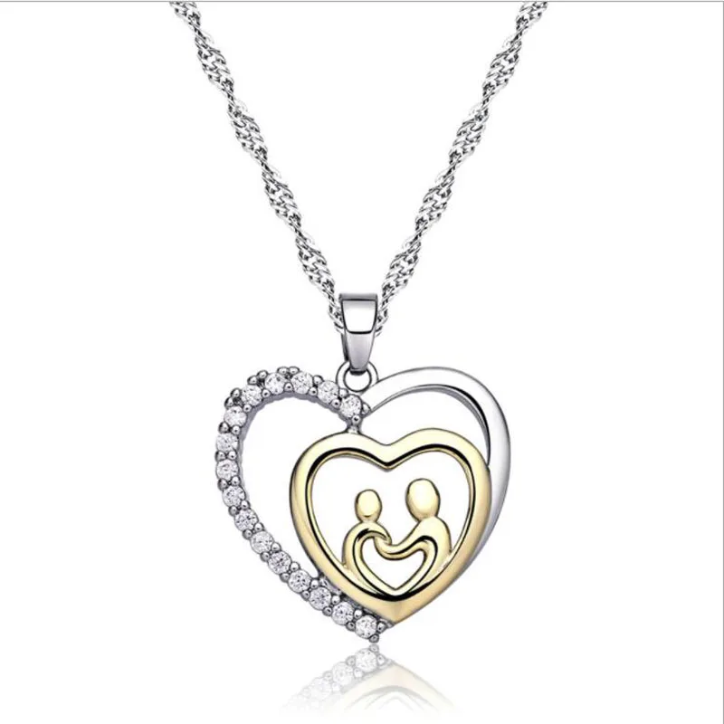 

KOFSAC New Charm 925 Sterling Silver Necklace Shiny CZ Heart Mother Child Pendant Necklaces for Women Mother's Day Jewelry Gifts