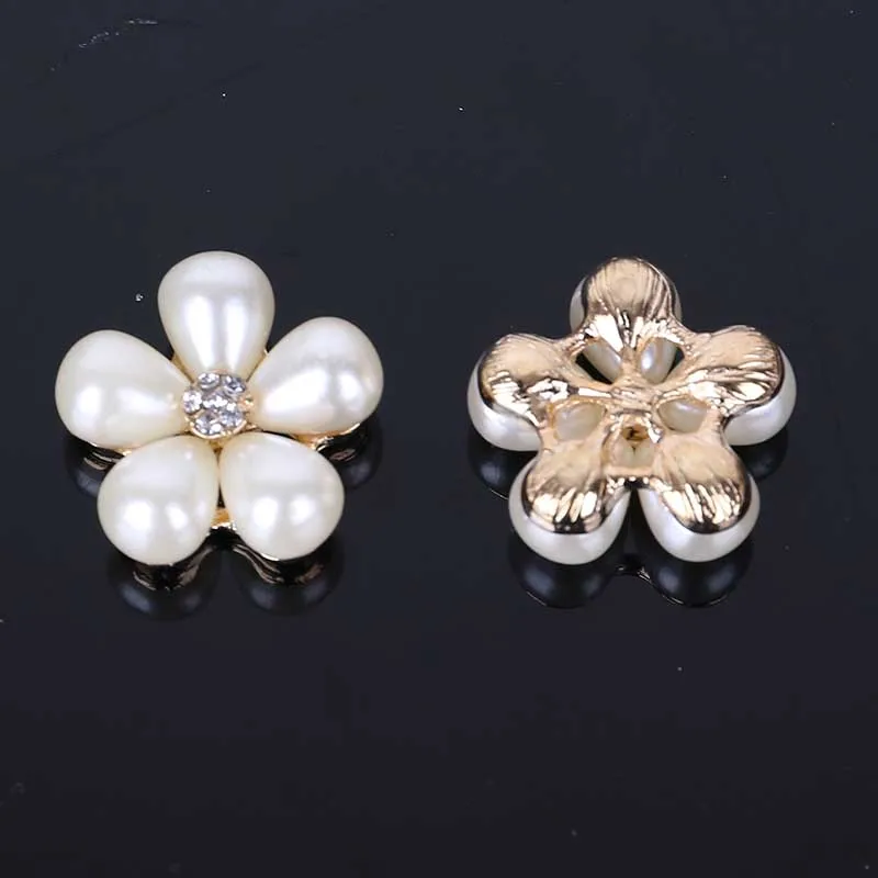 2016New 100Pcs Flower Pearl Rhinestones Flatback Button for Children Headband Kids Hair Accessories ZJ71