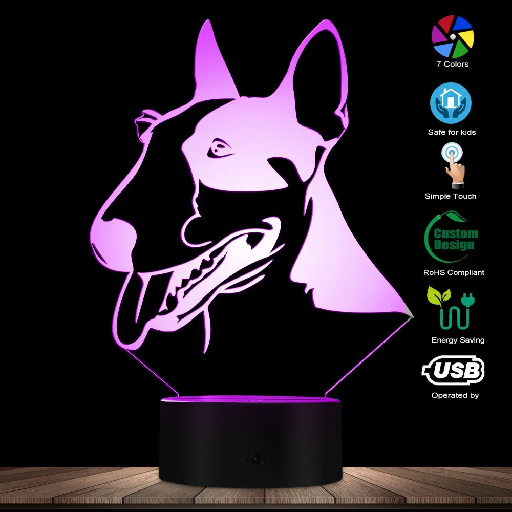 Pit bull terrier forma design led night light filhote de cachorro cachorro pet 3d candeeiro mesa luz proprietário do animal estimação decorativo neon iluminação presente