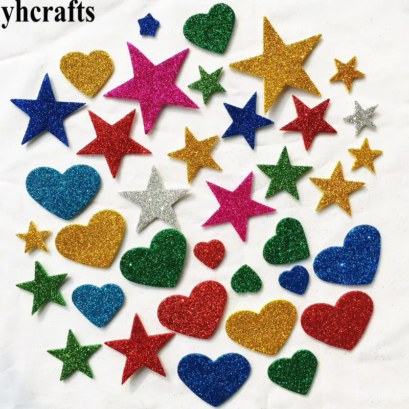 1bag/LOT.Glitter star heart foam stickers Creative activitity items Early learning educational toys Kids room decoration DIYOEM