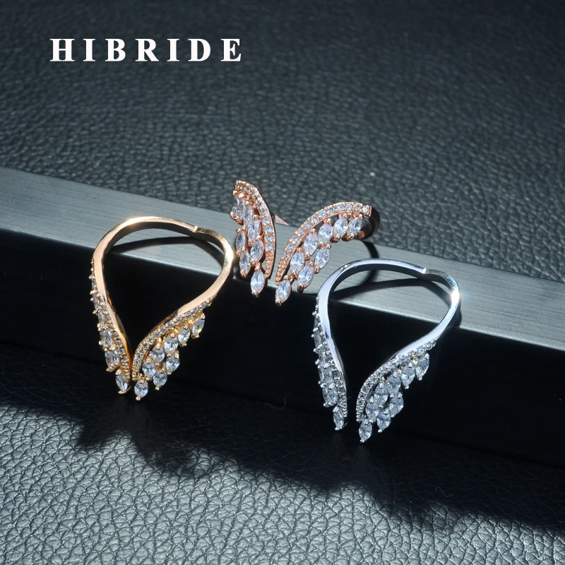 

HIBRIDE New Trendy Women's Jewelry Hand Made AAA Cubic Zirconia Butterfly Wings Adjust Wedding Ring for Women Bijourx R-266