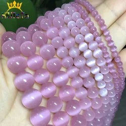 AAA+ Pink Cat Eye Beads Hight Quality Smooth Round Loose Beads For Jewelry Making Opal Stone DIY Bracelet 15Strand 4 6 8 10 12mm