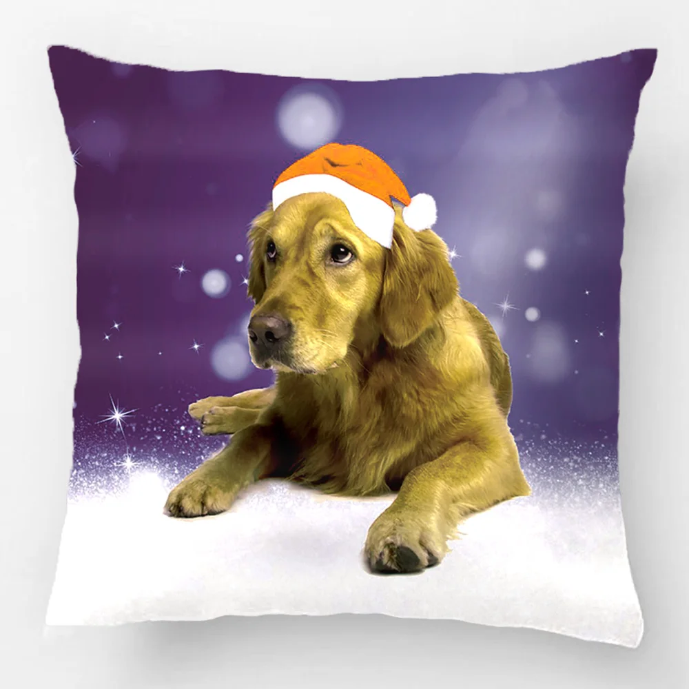 

Christmas Cute Golden Retriever Dog Santa Hat Snow Wedding Decorative Cushion Cover Pillow Case Customize Gift Pillowcase