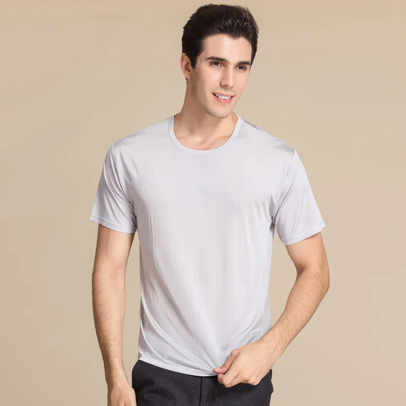 100% PURE Silk Top Grade T-shirt, Short Sleeved T-shirt, Middle-aged Men's Silk Knitting Big Size Sweater