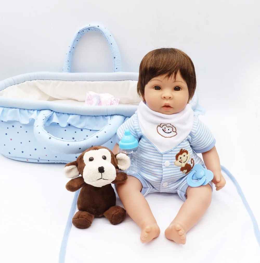 

Cute baby doll toys soft silicone vinyl bebe reborn dolls realistic newborn boy alive with blue basket children present dolls