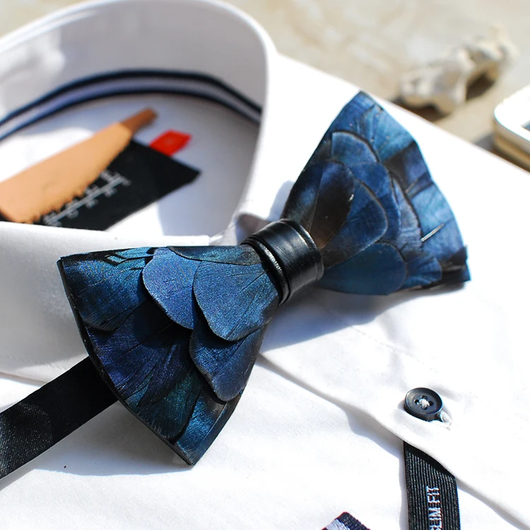 New Free Shipping fashion casual Men's male Handmade blue green copper feather wedding bow tie PARTY gift party Western headwear