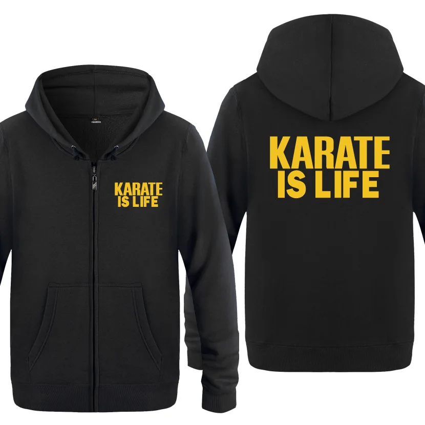 Karate is Life Printed Hoodies Men Hip Hop Fleece Long Sleeve Zipper Jacket Sweatshirt Coat Fitness Tracksuit Moleton Masculino